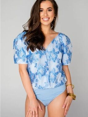 Buddy Love Blue Floral Puff Sleeve Blouse